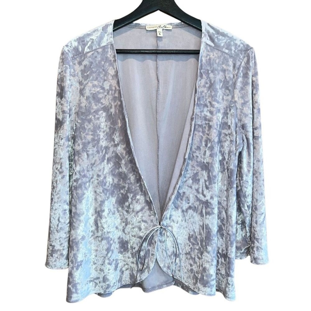 Express‎ x One Eleven Crushed Velvet Cardigan Womens XL Lavender Tie Front